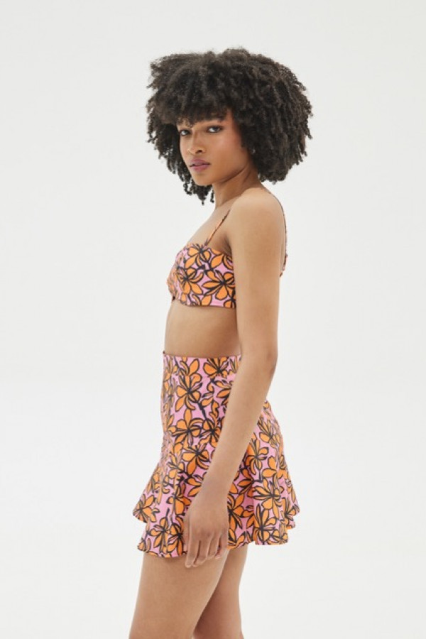 KAIRI PRINTED BUSTIER TOP AND RUFFLED SKIRT